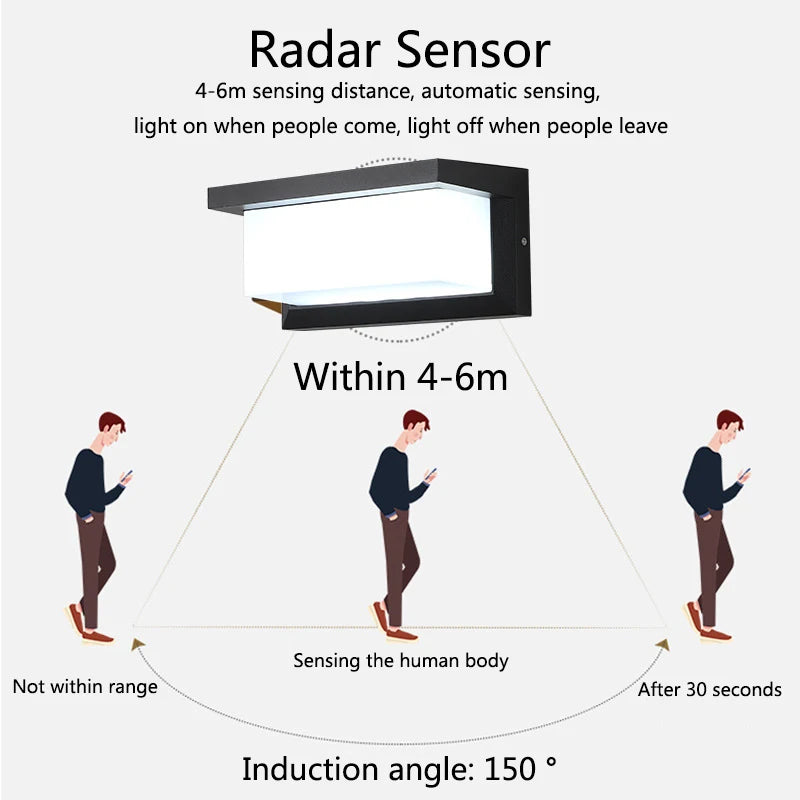LED Outdoor Wall Light IP65 Waterproof Motion Sensor Porch Balcony Garden Wall Lamp Exterior Security Lighting