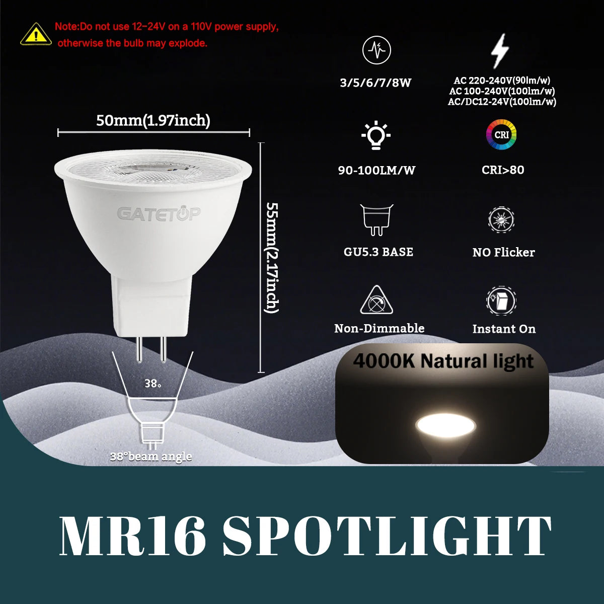 20-Pack MR16 LED Spotlights - GU5.3 12V / 110V / 220V Bi-Pin Bulbs