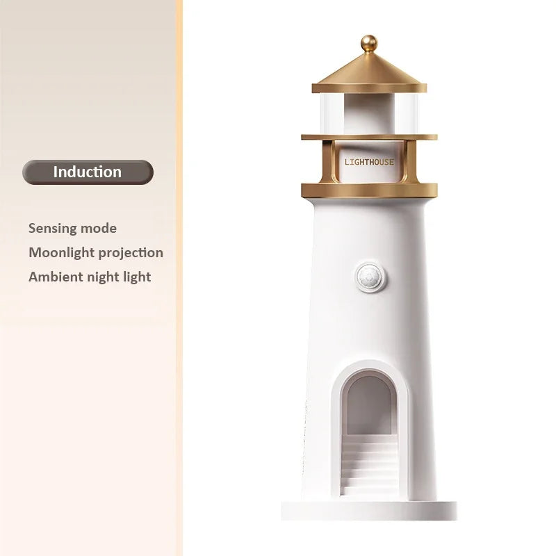 Lighthouse Ambient Night Light with Moon Projection - Bluetooth Speaker & Motion Sensor