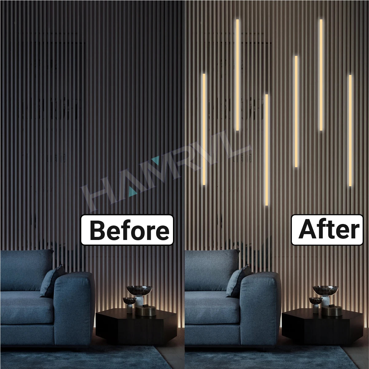 LED Strip Light for Wood Slat Wall Panel - Recessed Self-Adhesive Lighting