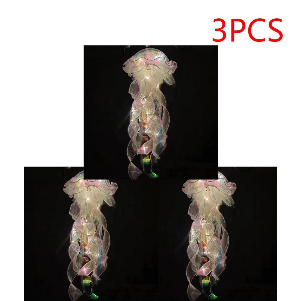 5PCS Jellyfish Hanging Night Light Lamp - Battery-Operated Bedroom Atmosphere Decor