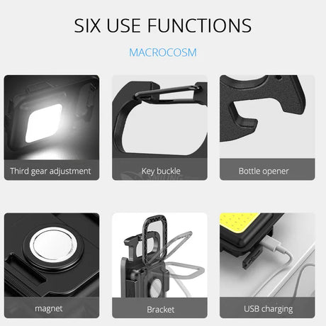 Mini LED 500mah Cold White Work Light Portable Pocket Flashlight Keychains USB Rechargeable For Outdoor Camping Small Corkscrew