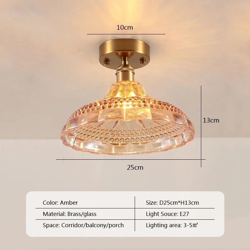 Retro LED Glass Ceiling Lights Nordic Brass Flower Aisle Decors Fixtures Living Room Corridor Balcony lamp Home Lighting Lusters&#39;