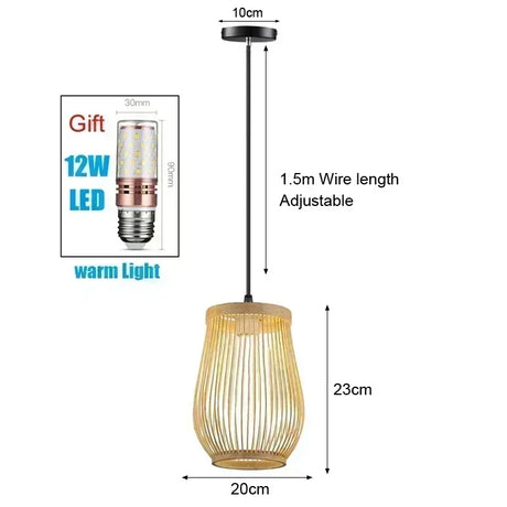 Handmade Vintage Pendant Lamp Bamboo Restaurant Café Chandeliers Wood Base E27 Bulb Lighting Hotel Bedroom Interior Classical