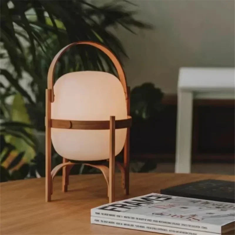 Nordic minimalist wooden LED floor lamp creative Japanese style glass lampshade bedside lamp reading home decoration table lamp
