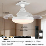 Modern LED Hidden Fan Light with Invisible Blades (E27 Socket Base) - Dimmable 3-Speed Ceiling Fan Light Fixture for Bedroom, Dining Room & Small Spaces