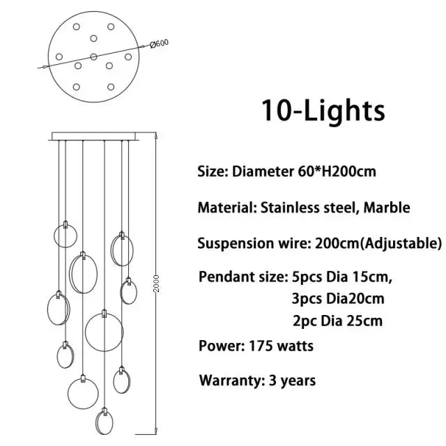 Nordic LED Marble Ceiling Chandelier Ceiling Lamps Pendant Lights for Attic Lobby Lighting Living Room Staircase  Home Decor