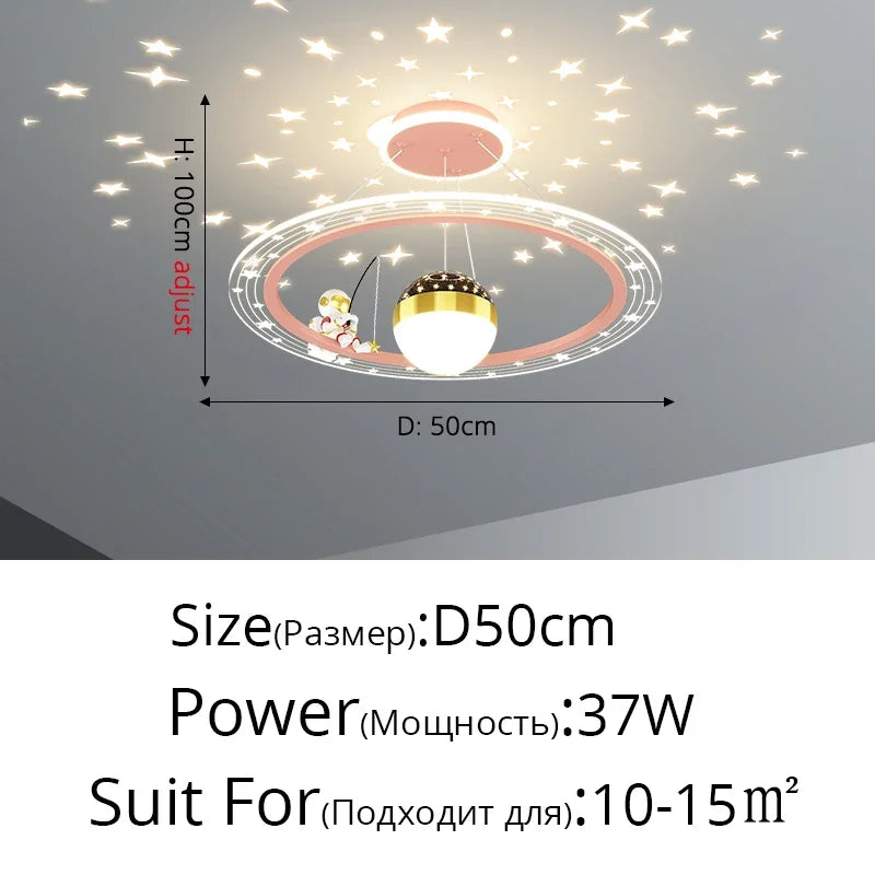 Children's Room Light Creative Space Astronaut Room Pendant Light Cartoon Starry Sky Eye Protection Light Dimmable with Remote