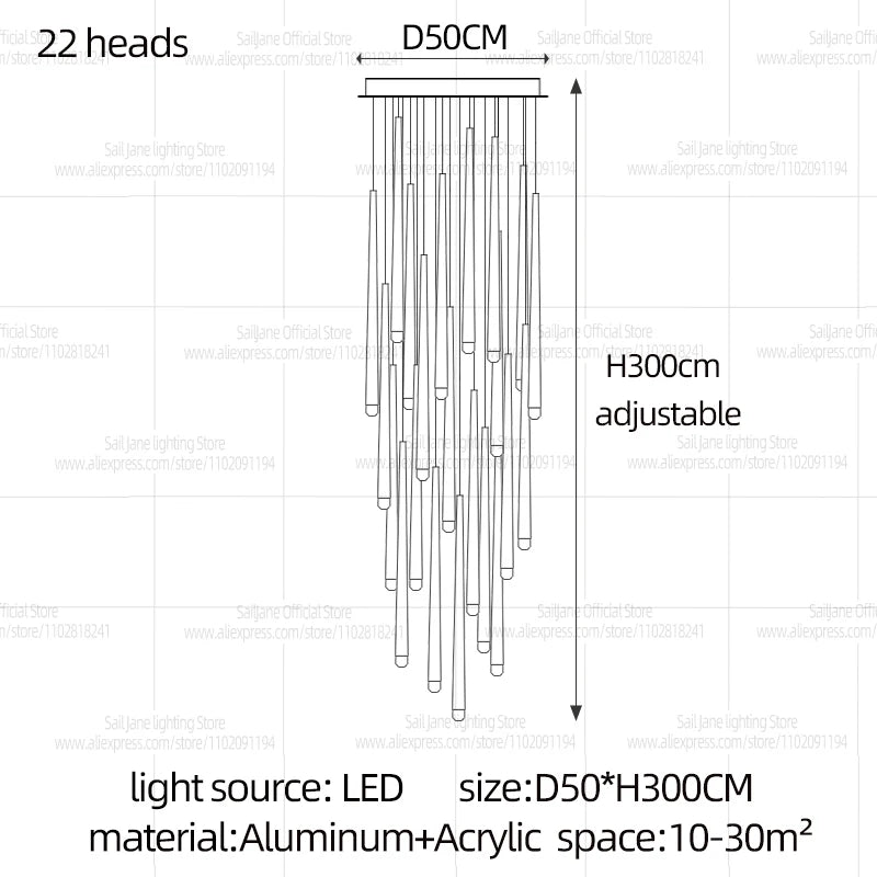 Modern LED Long Staircase Chandelier - Luxury Villa & Attic Hanging Lamp