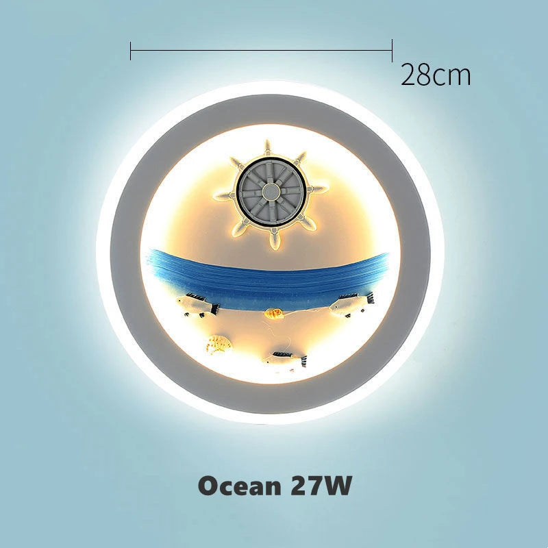 Mediterranean Style Wall Lamp Rudder Boy Children Room Anchor Decoration Bedside Light 27W LED Acrylic Wood Cartoon Sconce Light