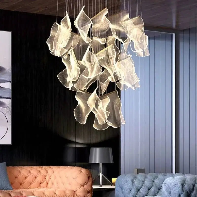 Luxury Hanging Acrylic Chandeliers for Bedroom Living Dining Room Office Hall Iron Paper Hanging Lamps Nordic Branch Chandeliers