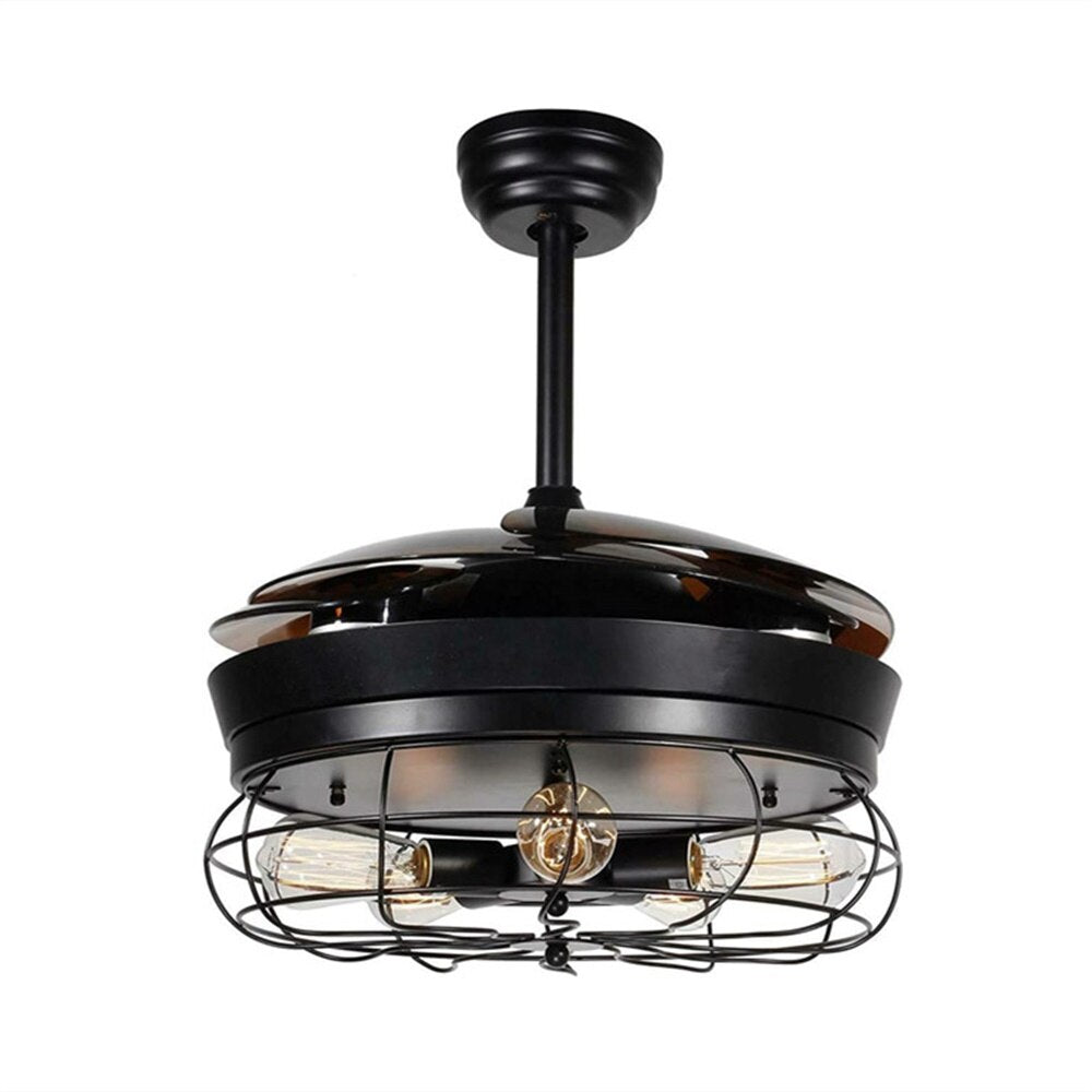 Round LED Ceiling Fan Light Vintage Chandelier Pedant Lamp W/ Remote for Living Dining Room Bedroom