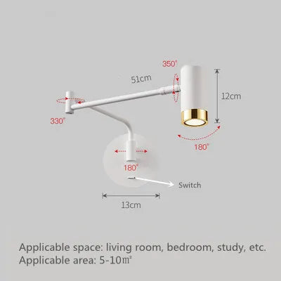 Adjustable Swing Long Arm LED Wall Lamps Modern Touch Sensor Internal Wall Washer Household Bedside Switch Decors Sconce Lights