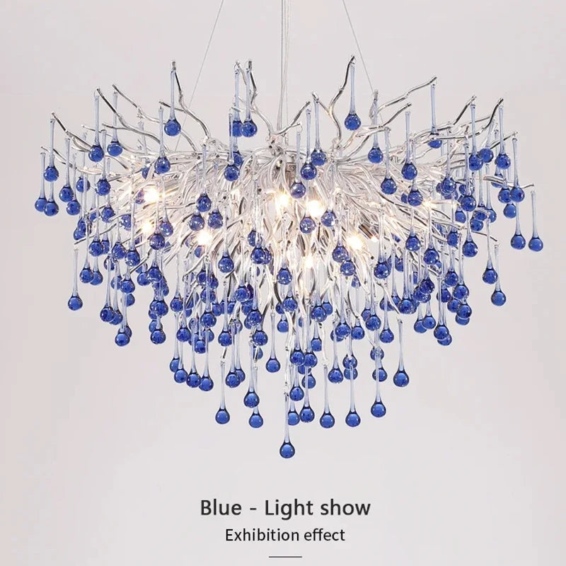 Pink Crystal Chandelier Creative Waterdrop Luxury Living Room Lights Modern Home Indoor Decor Bedroom Dining Room Pendant Lamps