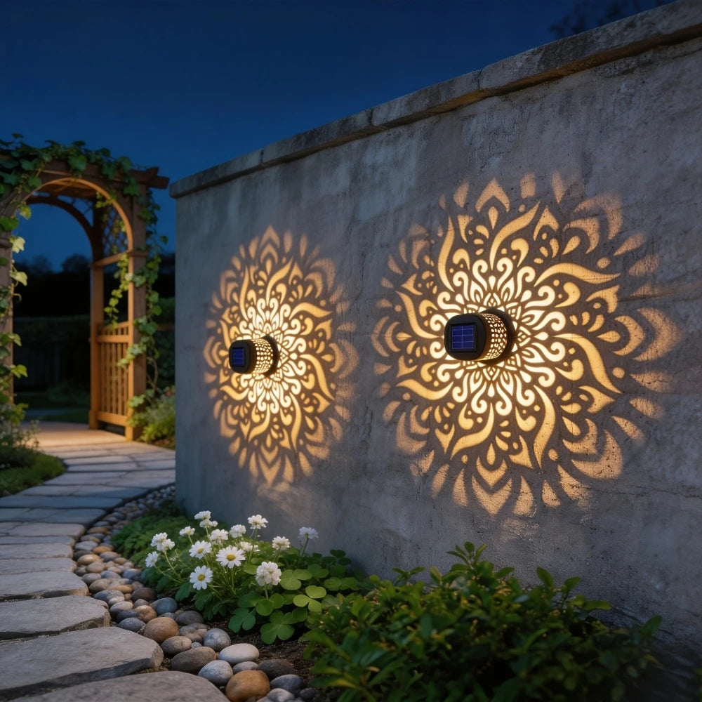 Decorative Solar Mandala Lights Solar Powered Outdoor Deck Step Wall Lights for Terrace, Courtyard, Backyard, Garden Decor