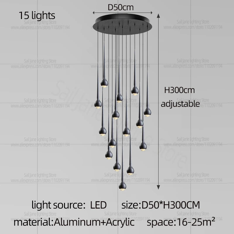 Nordic Water Droplet Pendant Light Hanging Stairs Chandelier Living Room Ceiling Light Modern Villa Bedside Lamp Indoor Lighting