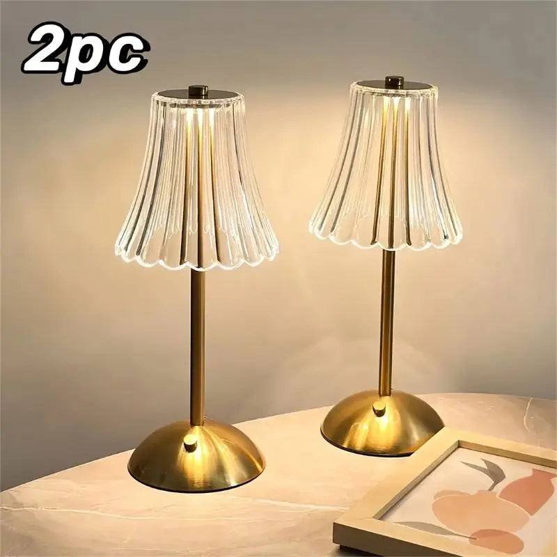 1/2 Set Crystal Wireless Table Lamp Rechargeable Gold Retro LED Desk Lamp Portable Touch Three Color Night Light