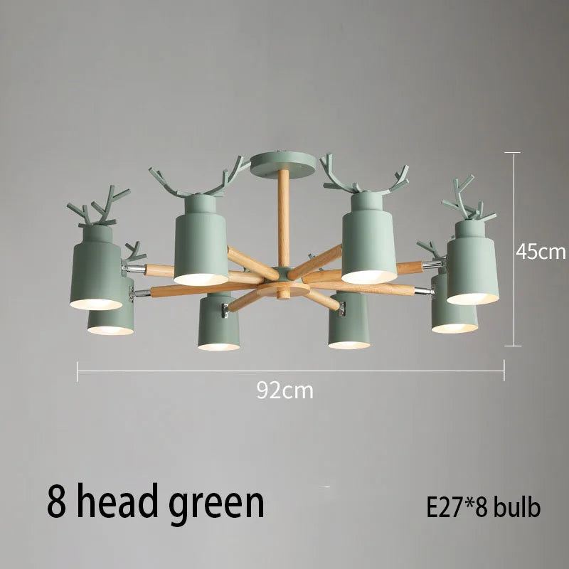 Log chandelier living room bedroom ceiling pendant light fixtures kitchen ceiling lighting deer design e27 light