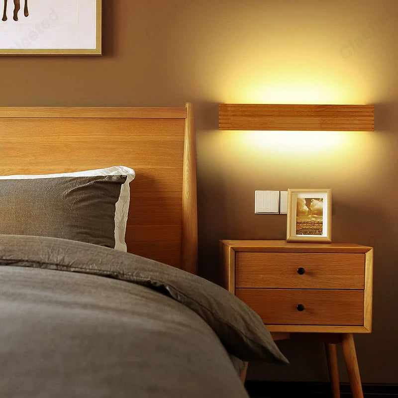 Modern LED Solid Wood Wall Lamp Modern and Simple Nordic Bedroom Bedside Lights Corridor Household Lighting Fixture