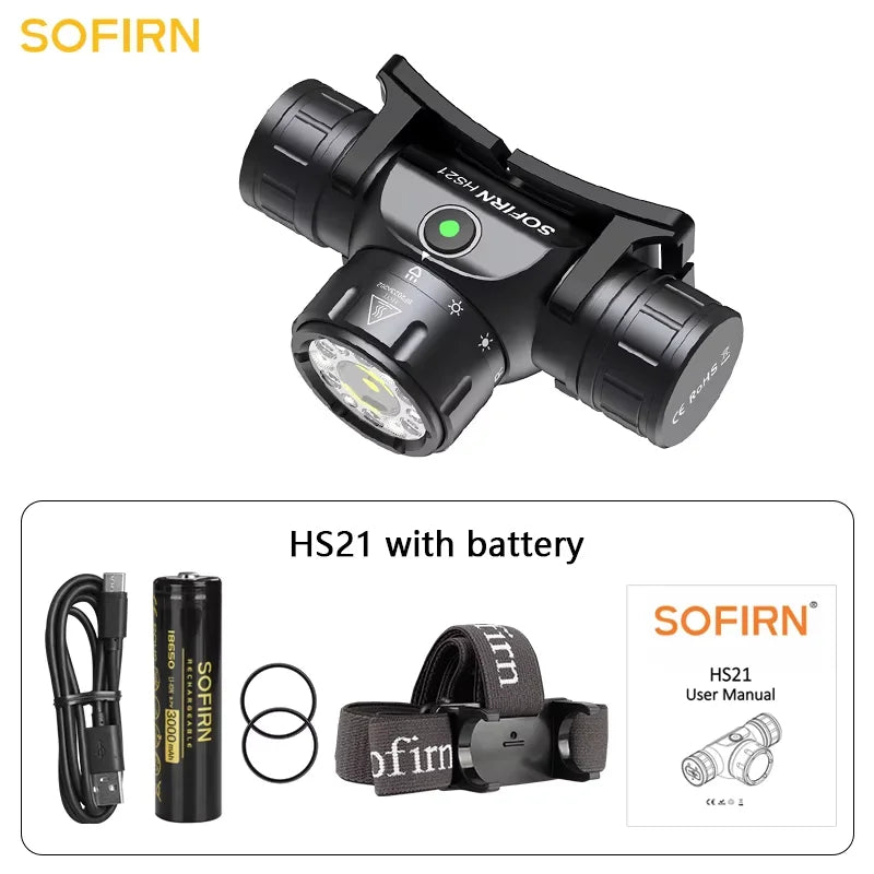HS21 2000lm Infrared Motion Sensor LED Headlamp - SFT42 High-Power USB-C 18650 Rechargeable Hands-Free EDC Headlight Flashlight