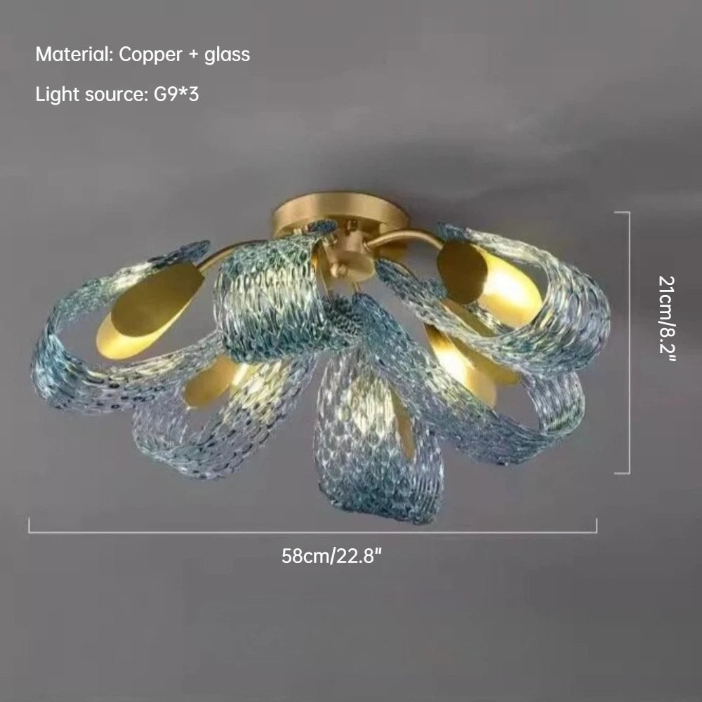 Creative All-copper Headboard Chandelier Light Luxury Individual All-copper Bedroom Blue Glass Lamp Indoor Home Decor G9 Bulb