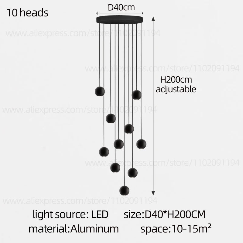 Orb Chandelier Interior Lighting Decorative Lamps Black Circular Penthouse Designer Living Room Pendant Stairwell Chandelier