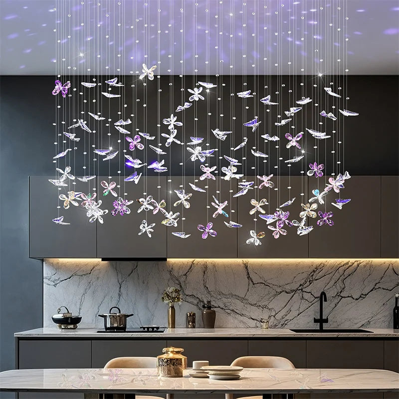 Chandelier Over the Dining Table Kitchen Island Pendant Light Dining Room Butterfly Design Chandelier Crystal Hanging Lamp