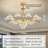 American Luxury Flower Chandelier Foyer Lustre K9 Crystal Pendant Lights French Living Dining Room Home Decor Led Lamparas Lamp