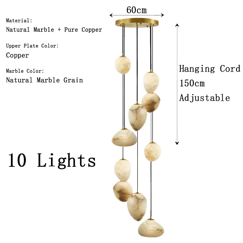 2026 New Designer Lustre Chandelier Marble Dimmable LED Ceiling Pendant Light Height-adjustable for Hotel Grand Foyer