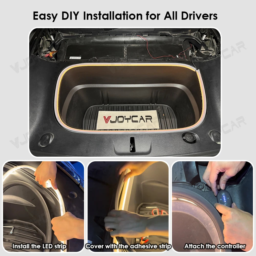 LED Frunk Light Strip for Tesla Model Y/3 & Highland - Automatic Waterproof Magnetic Trunk Decorative DIY Ambient Lighting