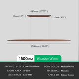 Walnut Wood LED Linear Pendant Light Fixture, Contemporary Dining Room and Kitchen Island Lighting for Pool Table