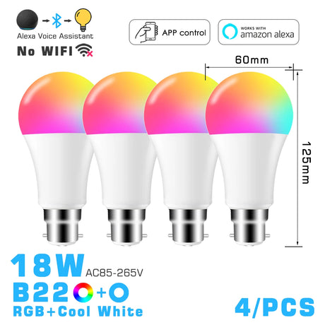 LED Smart Light Bulb, Color Changing Alexa Light, RGB Smart Lamp That Work With Alexa, E27 B22 Base,16 Million Colors, Dimmable