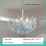 French K9 Crystal Chandelier Luxury Vintage Blue/White Natural Shell Pendant Light for Romantic Villa Living Dining Room Bedroom