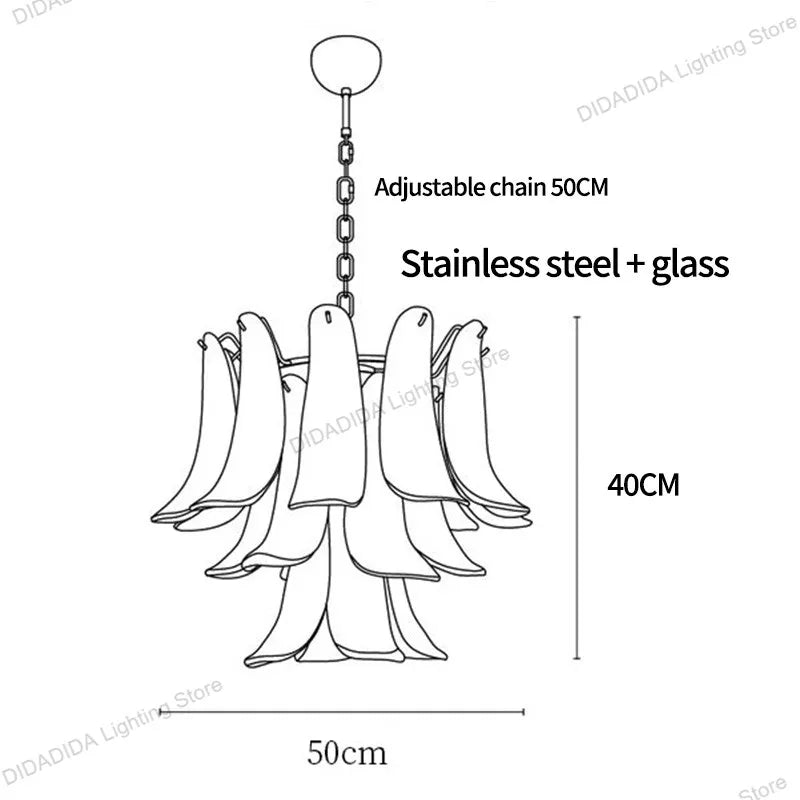 Modern Silver Branch Chandelier, Murano Horseshoe Glass Shade Lustre, Dimmable Pendant Lamp for Dining Room, Decor for Ceilings