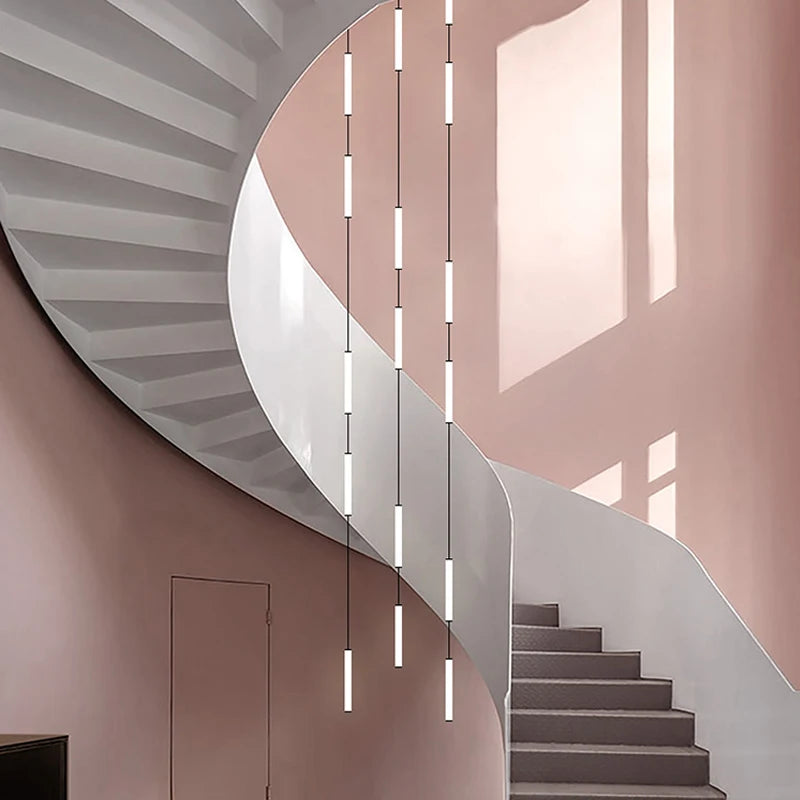 Long Chandelier Staircase Lamp Designer Modern Living Room Chandelier Nordic Indoor Villa Hall Long Line Penthouse Pendant Lamp