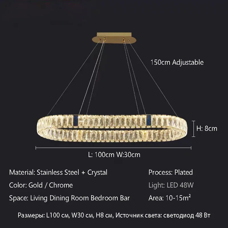 Nordic Luxury Ring K9 Crystal Chandelier Villa Living Dining Room Bedroom Ceiling LED Pendant Light Indoor Lighting Hanging Lamp
