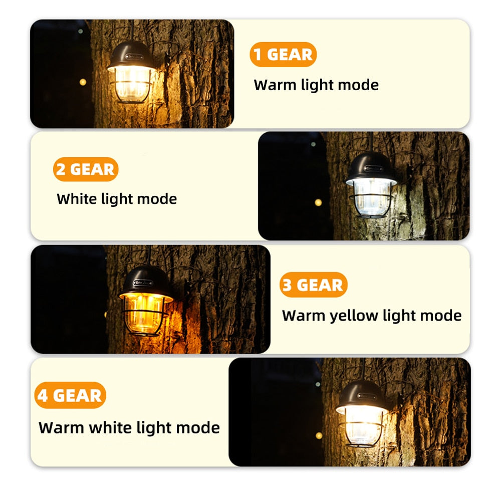 Vintage Style Ceramic Wick Camping Light Rechargeable LED Super Bright Camping Light 4 Lighting Modes Waterproof Outdoor Light