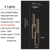 Large Modern Chandelier For Staircase Led Home Decors Hanging Lamp Black /Gold Indoor Lighting Luxury Creative Rectangle Luster's