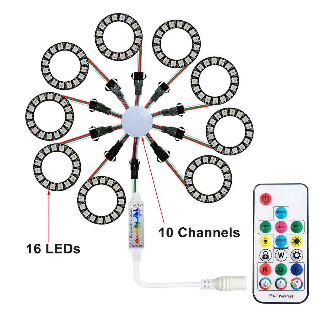 LED Sparkle Ring Light Circle Module WS2812B Individually Addressable RGB Atmosphere Lamp 17 Key Music Remote Control for Party
