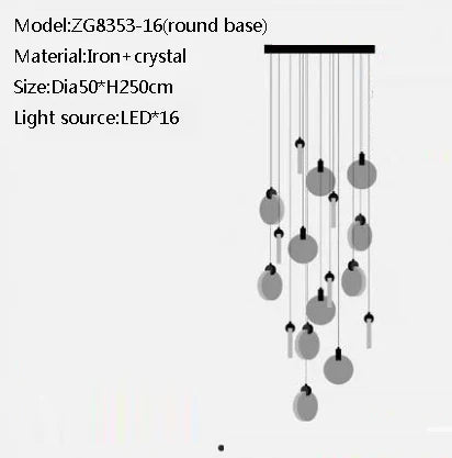 Duplex Staircase Pendant Lamps 2025 New Light Luxury Crystal Revolving Jump Floor Loft Apartment Living Room Long Chandeliers