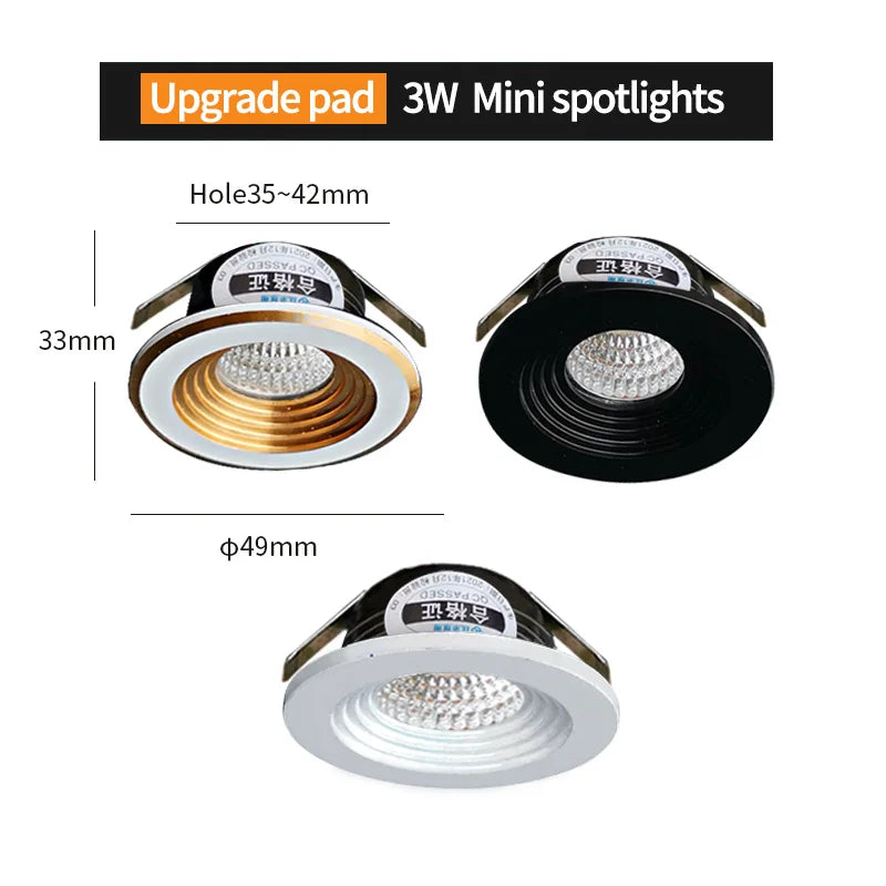 Recessed mini Spotlight 3w LED indoor ceiling light 110v 220 volt Deep anti-glare small downlight  with driver set