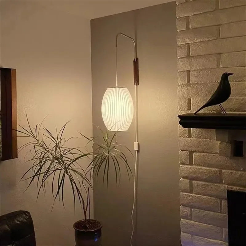 Japanese Wabi-Sabi Silk Fabric Wall Sconce Lamp - Minimalist Textile Wall Light Fixture for Living Room, Bedroom, Porch & Hotel Corridor Decor