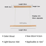 Nordic Long Wood Strip LED Pendant Light Dining Table Lamp Minimalism Suspension Chandelier Living Dining Room Lighting Fixture