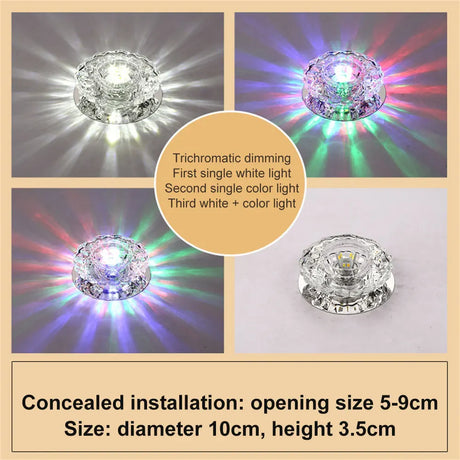 Flush LED Ceiling Lamp Living Room Crystal Corridor Aisle Lights 3W Three-color LED Ceiling Lights Balcony Lamp