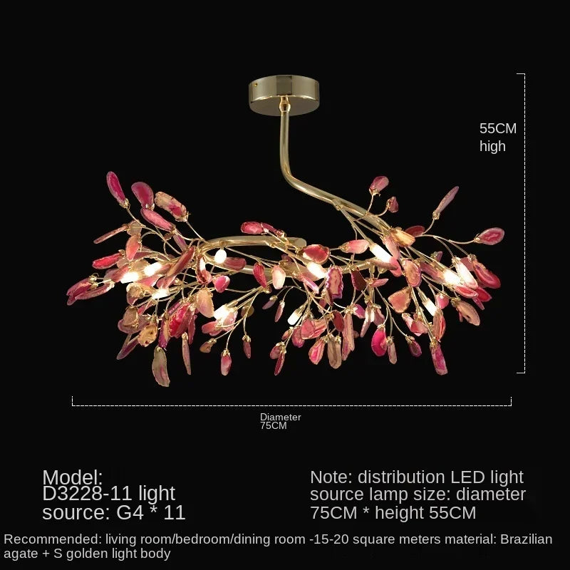 Modern Colorful Agate LED Ceiling Chandeliers Lighting Romantic Leaves Shape Pendant Lamp Living Dining Room Bedroom Decor Light