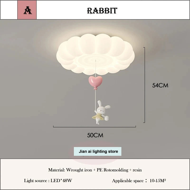 LED Bubble Cloud Rabbit Light Children's Room Ceiling Lights  Cream Style Warm Baby Room Nursery Boy Girl Bedroom Ceiling Lamps