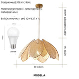 Dining Room Rattan Petal E27 Chandelier Nordic Wabi Sabi Led Pendant Lights Modern Simple Foyer Suspend Lamp Bedroom Lamparas