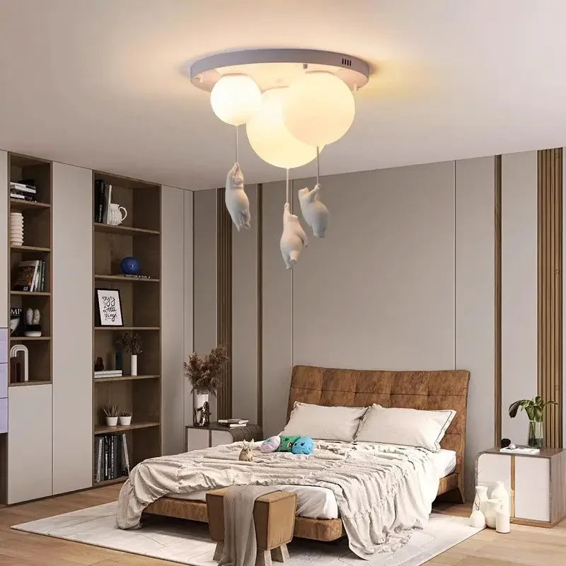 Round Modern Minimalist Bear-Shaped LED Resin Ceiling Light for Children's Rooms Boys' Girls' Bedrooms Indoor Home Decor Ambient