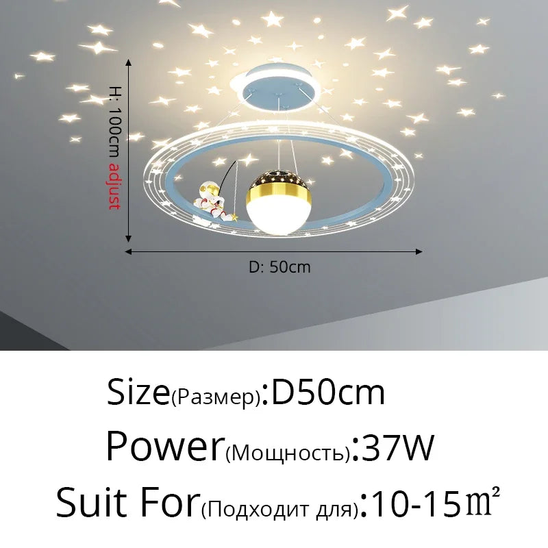 Children's Room Light Creative Space Astronaut Room Pendant Light Cartoon Starry Sky Eye Protection Light Dimmable with Remote