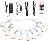 Linkable Under Cabinet LED Lighting 12V Dimmable Puck Lights with Wireless RF Remote Control, Hardwired & Wall Plug in